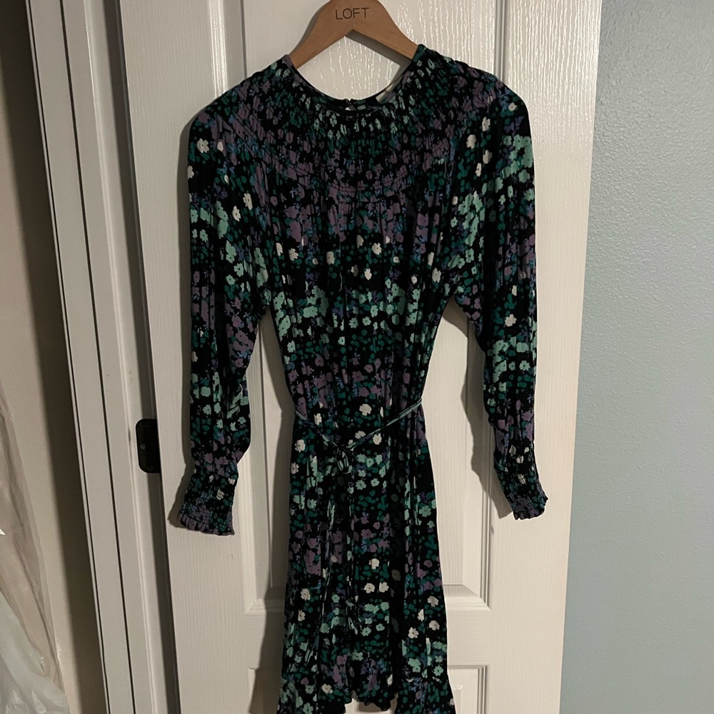 LOFT Long Sleeve Dress - Black and Green Floral